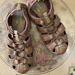 Ladies brown slip on Skechers sandals US 7.5